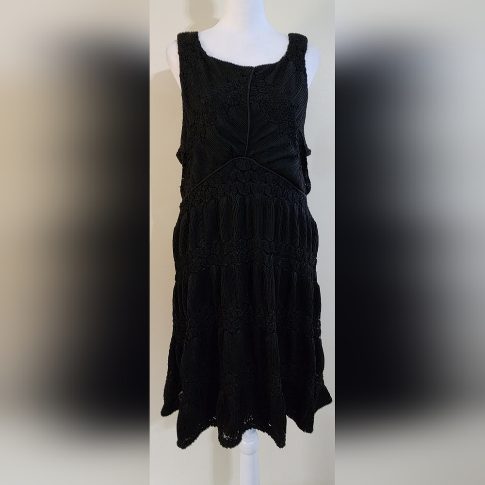 Black Crochet Lace Tank Top Slip Dress Women's Size XL